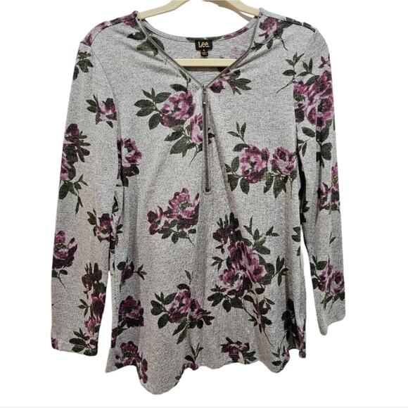 Lee 1/2 Zip Floral Long Sleeve Top XL - Picture 7 of 8